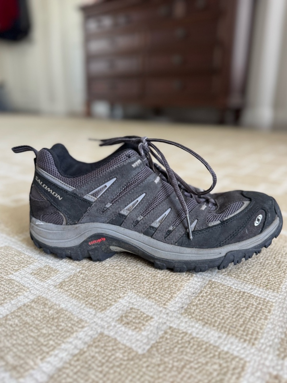 Salomon Contagrip Trail Hiking Shoes Gray Black Low Top Outdoor Sneakers Size 10 - Picture 7 of 17